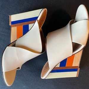 Tory Burch Colorblock Wedge Leather Mule Heels 7 W